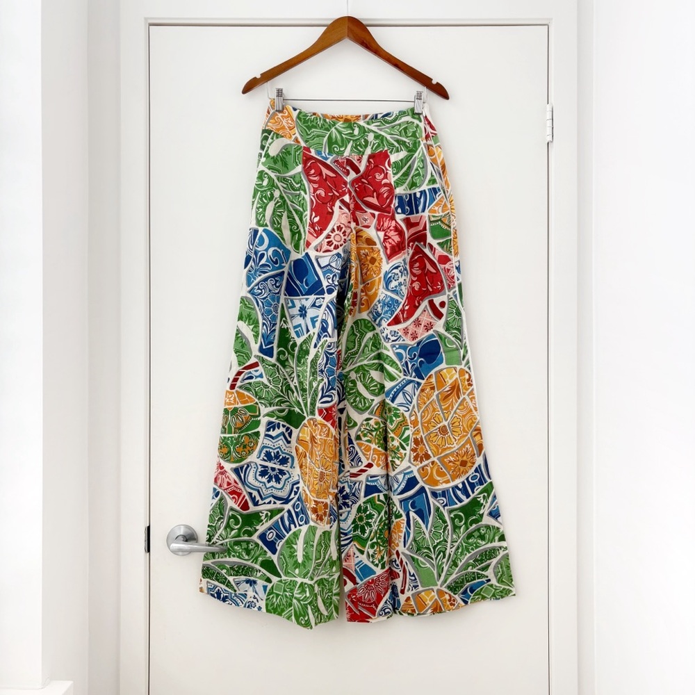 NWOT Farm Rio Beige Tropical Tile Linen Pants S